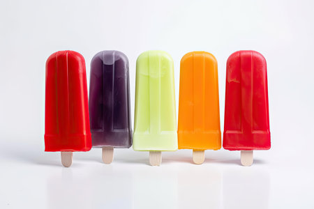 Colorful popsicle displayed against a plain white backdrop by Generative AI.の素材