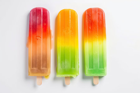 Colorful popsicle displayed against a plain white backdrop by Generative AI.の素材