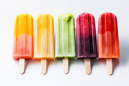 Colorful popsicle displayed against a plain white backdrop by Generative AI.の素材