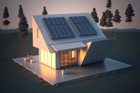 Single family house with solar panels. Sustainability concept. Generative AIの素材