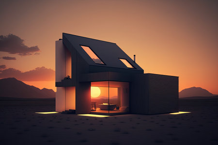 Single family house with solar panels. Sustainability concept. Generative AIの素材