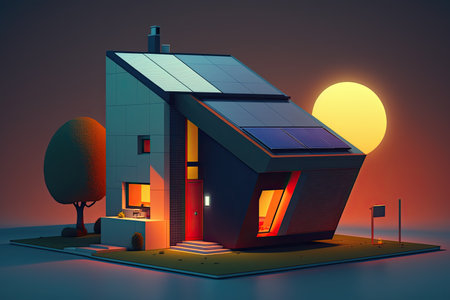 Single family house with solar panels. Sustainability concept. Generative AIの素材
