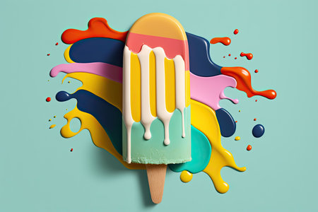 A brightly colored ice cream popsicle against a vibrant background by Generative AIの素材