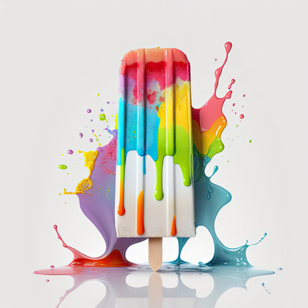 A colorful popsicle on white background with vivid contrast that enhances its beauty and deliciousness by Generative AIの素材