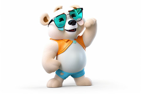 A happy and cool 3D character of a bear with full body, wearing clothes and sunglasses, on a background by enerative AIの素材