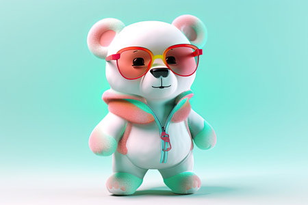 A happy and cool 3D character of a bear with full body, wearing clothes and sunglasses, on a background by enerative AIの素材