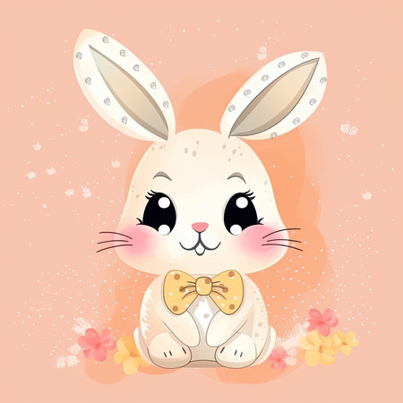 Adorable Easter Bunny cartoon on a pastel color background by generative AIの素材