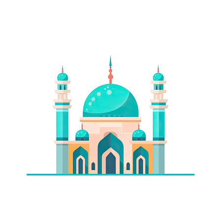 illustration of flat style isolated Muslim mosque on white background. Beautiful illustration of Muslim temple icon. Eid Mubarak greetings. Ramadan Kareem.By generative AIの素材