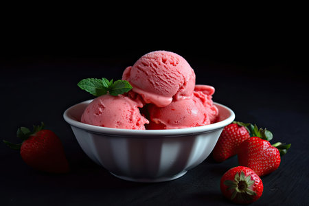 Photo for Delicious and refreshing ice cream made with ripe, juicy strawberries that have been carefully selected for their sweetness and quality by generative AI - Royalty Free Image