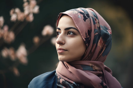 A very beautiful young woman with a hijab covering her head by generative AIの素材