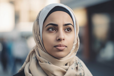 A very beautiful young woman with a hijab covering her head by generative AIの素材