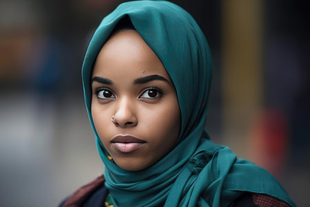 A very beautiful young woman with a hijab covering her head by generative AIの素材