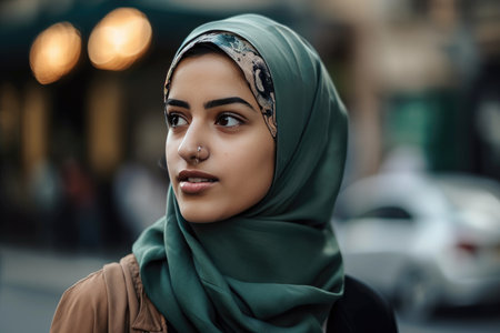 A very beautiful young woman with a hijab covering her head by generative AIの素材