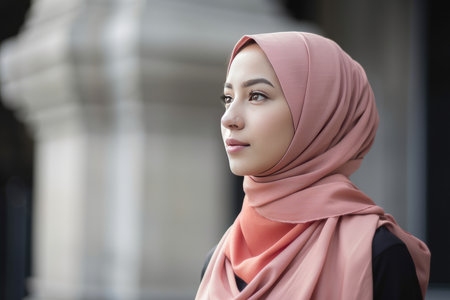 A very beautiful young woman with a hijab covering her head by generative AIの素材