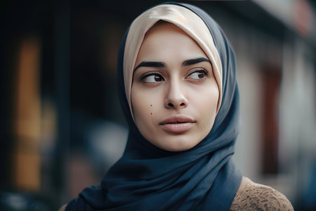 A very beautiful young woman with a hijab covering her head by generative AIの素材