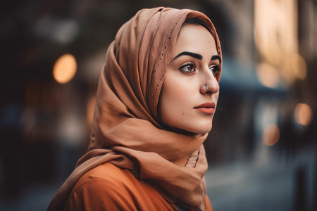 A very beautiful young woman with a hijab covering her head by generative AIの素材