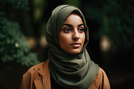 A very beautiful young woman with a hijab covering her head by generative AIの素材