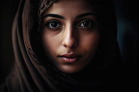 A very beautiful young woman with a hijab covering her head by generative AIの素材