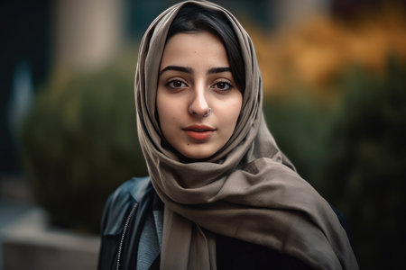 A very beautiful young woman with a hijab covering her head by generative AIの素材