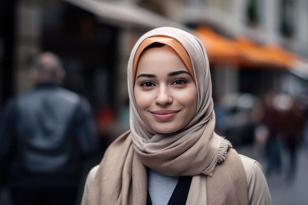 A very beautiful young woman with a hijab covering her head by generative AIの素材