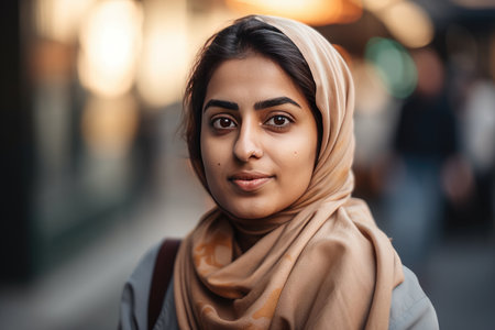 A very beautiful young woman with a hijab covering her head by generative AIの素材