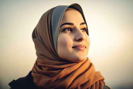 A very beautiful young woman with a hijab covering her head by generative AIの素材