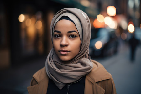 A very beautiful young woman with a hijab covering her head by generative AIの素材