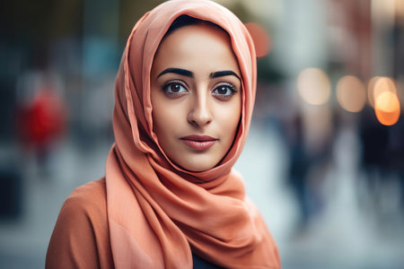 A very beautiful young woman with a hijab covering her head by generative AIの素材