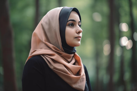 A very beautiful young woman with a hijab covering her head by generative AIの素材