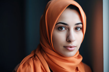 A very beautiful young woman with a hijab covering her head by generative AIの素材