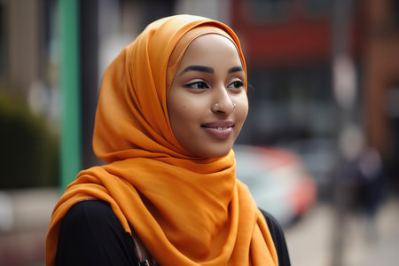 A very beautiful young woman with a hijab covering her head by generative AIの素材
