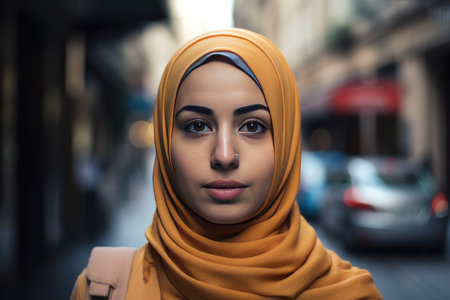 A very beautiful young woman with a hijab covering her head by generative AIの素材