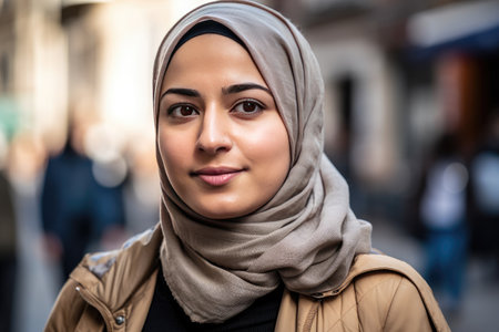 A very beautiful young woman with a hijab covering her head by generative AIの素材