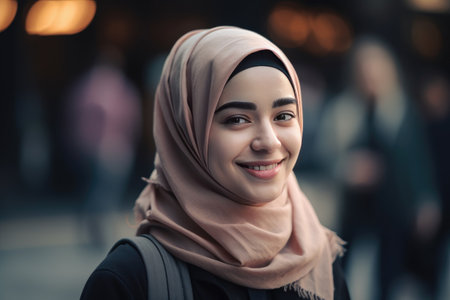 A very beautiful young woman with a hijab covering her head by generative AIの素材