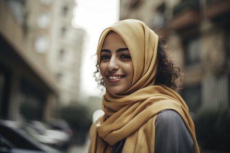 A very beautiful young woman with a hijab covering her head by generative AIの素材