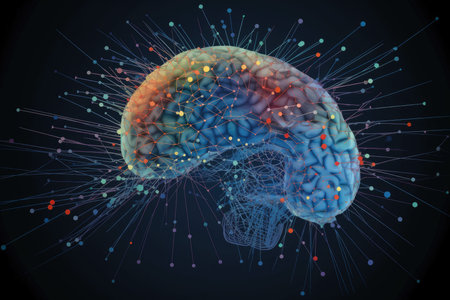 Brain with colorful powder explosion on a dark background. Mental health, creativity, innovation, and ideas concept by generative AIの素材