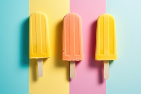 Ice cream popsicle treats on a colorful pastel background by generative AIの素材