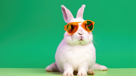 Cool bunny with sunglasses on a colorful background. Happy Easter card by generative AIの素材