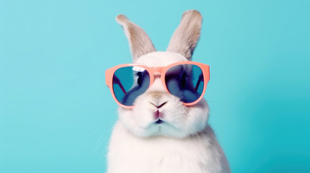 Cool bunny with sunglasses on a colorful background. Happy Easter card by generative AIの素材