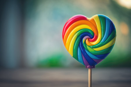 Lollipop Candy Rainbow Colors on a colorful background by generative AIの素材