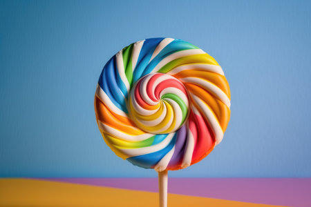Lollipop Candy Rainbow Colors on a colorful background by generative AIの素材