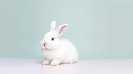 Adorable white rabbit on a pastel colored background. Easter concept by generative AIの素材