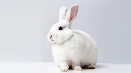 Adorable white rabbit on a pastel colored background. Easter concept by generative AIの素材