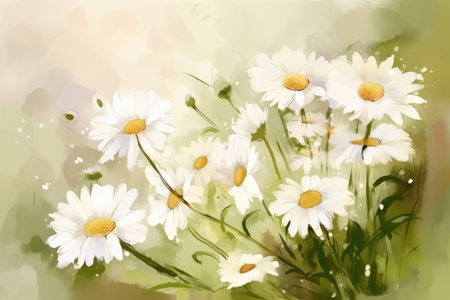 Spring watercolor background with daisies by generative AIの素材