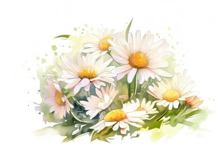 Spring watercolor background with daisies by generative AIの素材