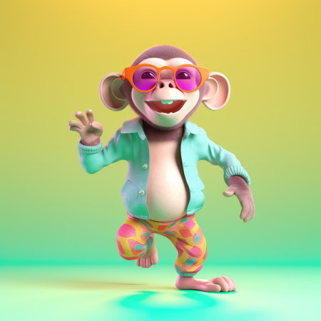 Funny monkey wearing sunglasses on a colorful background by generative AIの素材