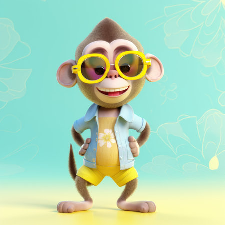 Funny monkey wearing sunglasses on a colorful background by generative AIの素材