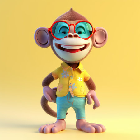 Funny monkey wearing sunglasses on a colorful background by generative AIの素材