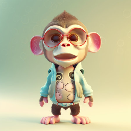 Funny monkey wearing sunglasses on a colorful background by generative AIの素材