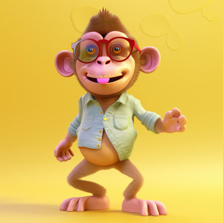 Funny monkey wearing sunglasses on a colorful background by generative AIの素材